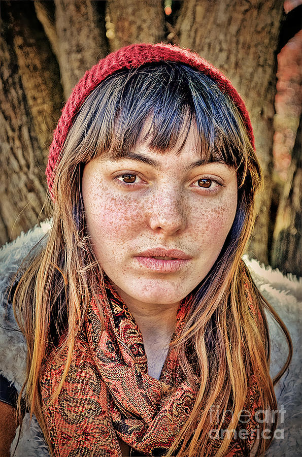 Portrait of a  Freckle Faced Model on a Cool Winter Afternoon Photograph by Jim Fitzpatrick