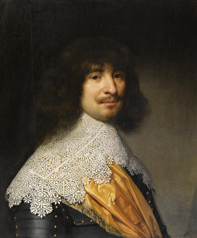 Portrait of a gentleman probably Sir Thomas Aston in a White Lace Collar and Fringed Sash Painting by Gerrit van Honthorst