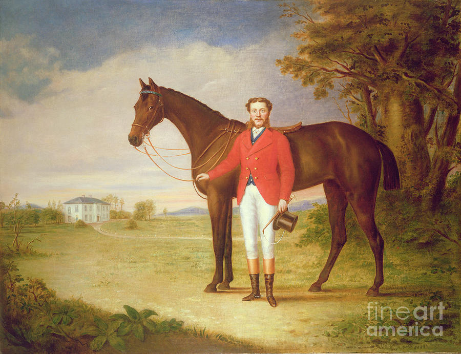 Horse Painting - Portrait of a gentleman with his horse by English School