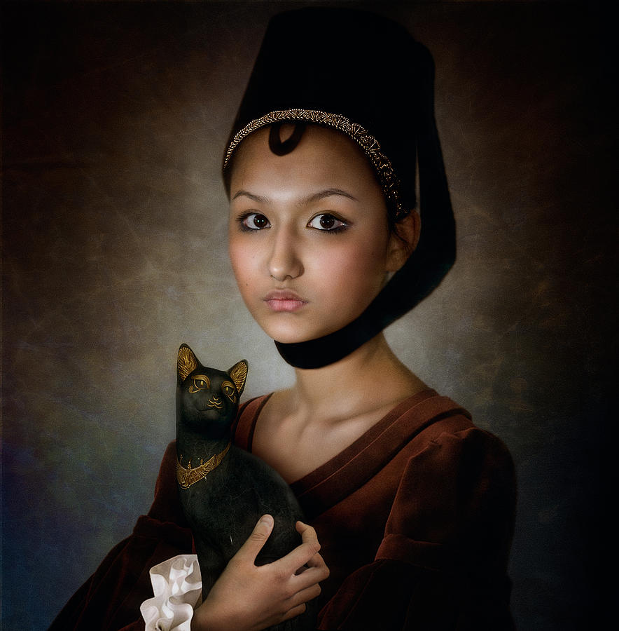 Cat Photograph - Portrait Of A Girl With Black Cat by Svetlana Melik-nubarova