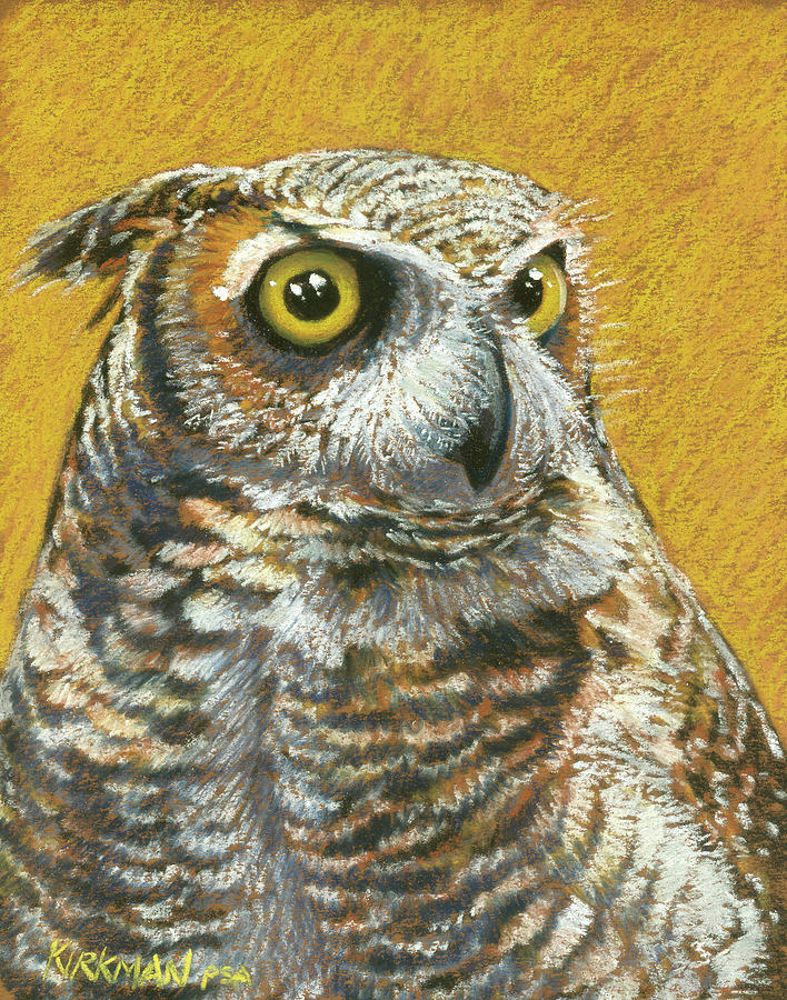 Owl Pastel - Portrait of a Great Horned Owl by Rita Kirkman