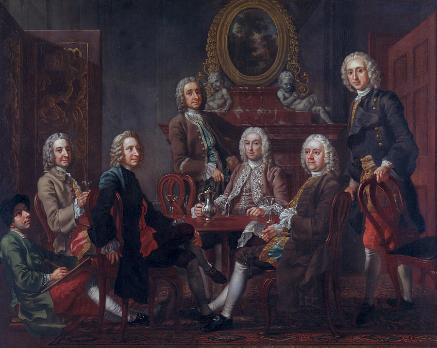 Francis Hayman Painting - Portrait of a Group of Gentleman, with the Artist by Francis Hayman