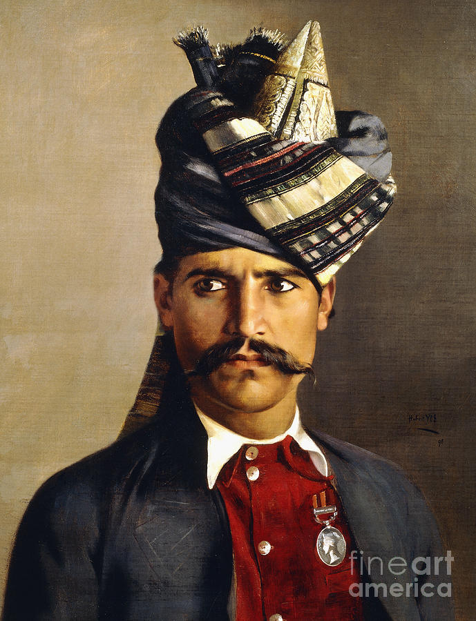 Portrait Painting - Portrait of a Khattack in Military Headdress by Hubert Vos