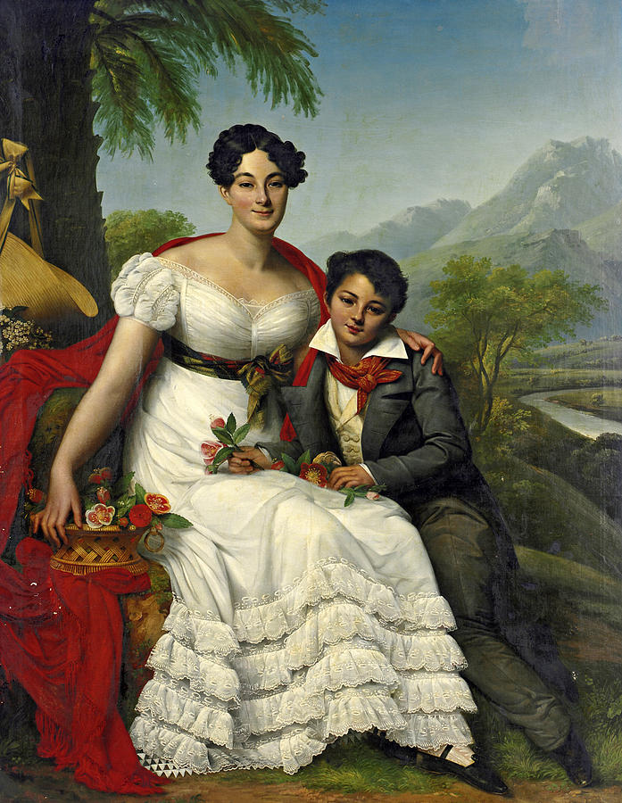 Portrait of a Lady and her Son Painting by August Riedel