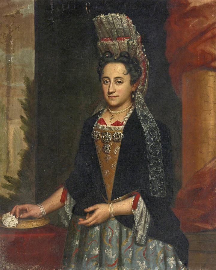 Portrait of a Lady Half Length in a Mantua Gown and Lace Frelange Headdress Painting by Italian School