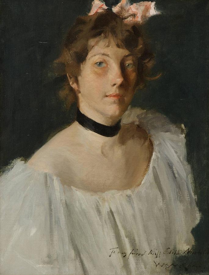 Portrait of a Lady in a White Dress Painting by William Merritt Chase