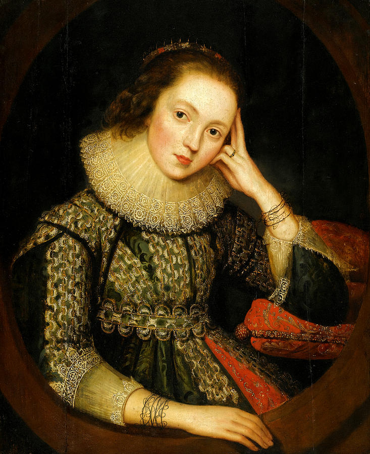 Robert Peake Painting - Portrait of a Lady said to be Mary Queen of Scots by Circle of Robert Peake