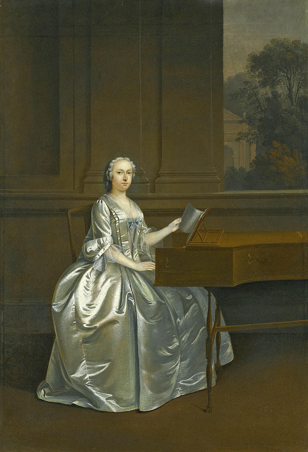 Portrait of a lady seated at a harpsichord possibly Lucy Duchess of St. Albans Painting by Arthur Devis
