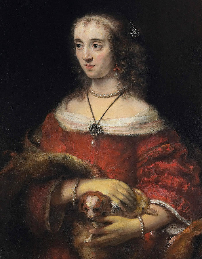 Portrait of a Lady with a Lap Dog Painting by Rembrandt