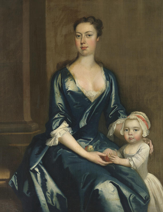 Portrait of a Lady with her daughter Painting by Thomas Hudson
