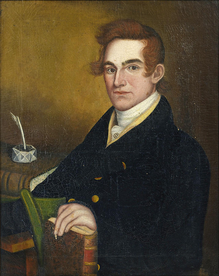 Portrait of a Learned Gentleman with Pen and Inkwell and Book Painting by Attributed to Micah Williams