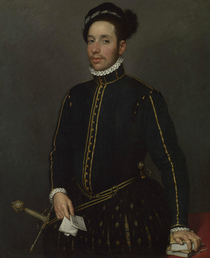 Portrait of a Left-Handed Gentleman with Two Quartos and a Letter Painting by Giovanni Battista Moroni