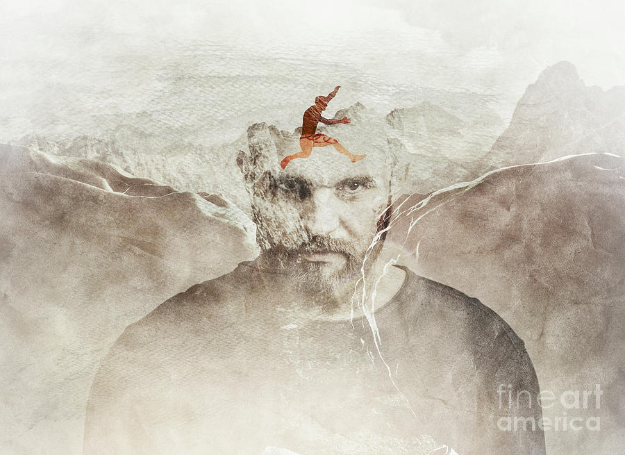 Portrait of a man and mountains. Double exposure. Photograph by Michal Bednarek