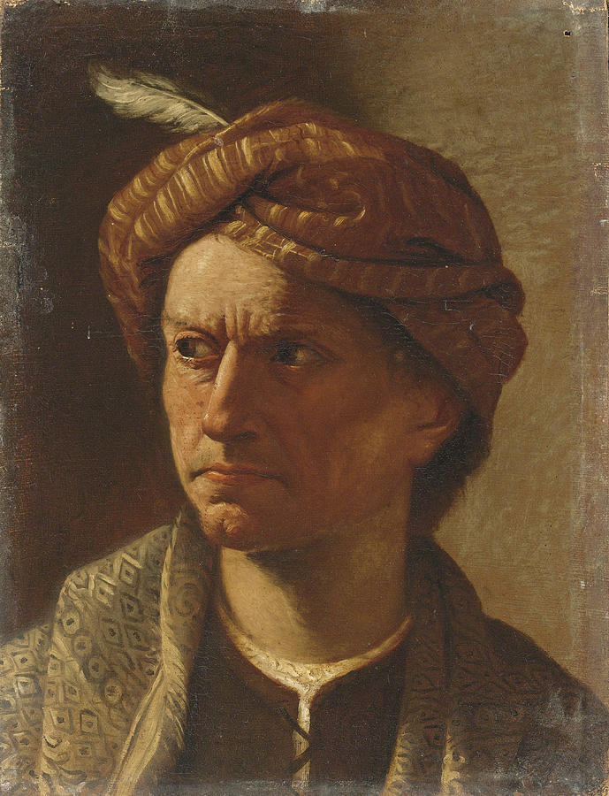 Portrait of a Man Head and Shoulders wearing a Turban Painting by Attributed to Pietro Paolini