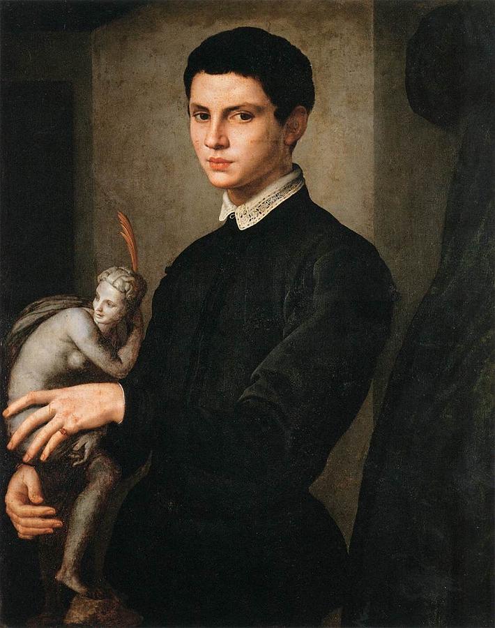 Portrait of a Man Holding a Statuette Painting by Celestial Images