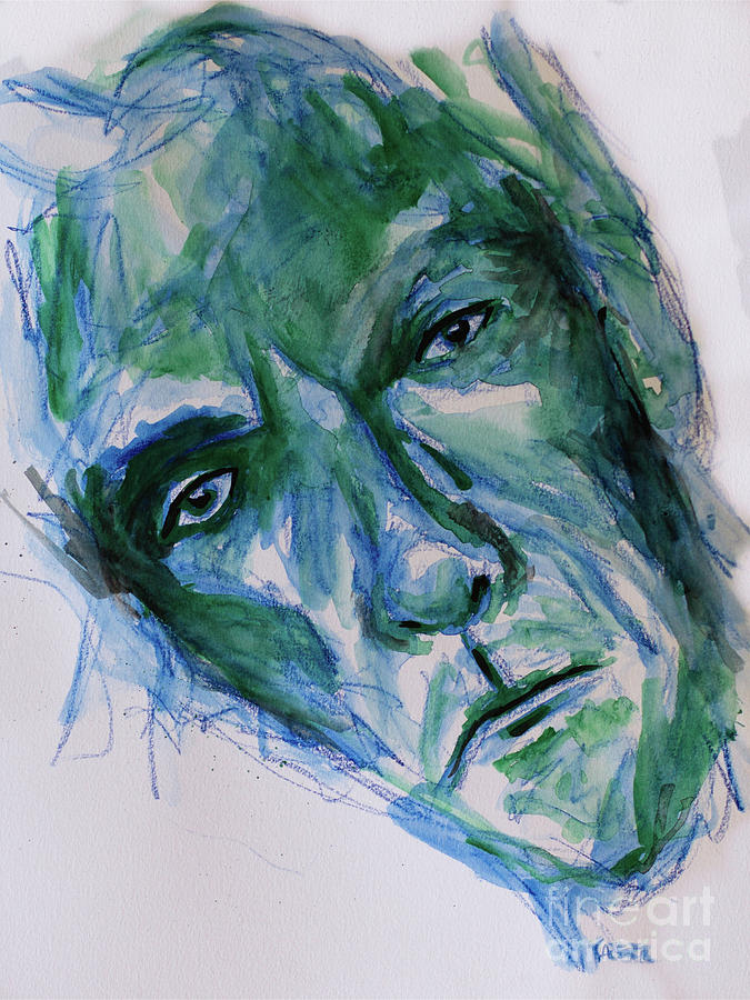 Portrait of a Man in Green and Blue Mixed Media by Robert Yaeger