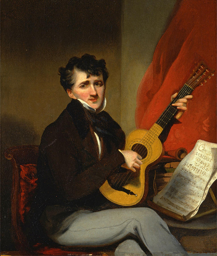 George Chinnery Painting - Portrait of a Man Playing a Guitar by George Chinnery