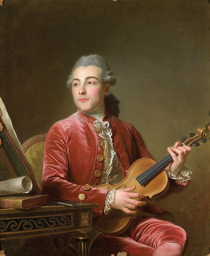 Portrait of a man with violin Painting by Guillaume Voiriot
