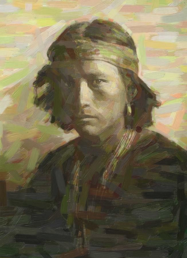 Portrait of a Navajo youth 1 Painting by Celestial Images