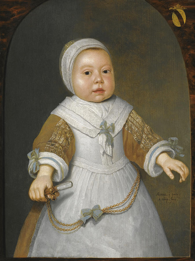Portrait of a One-year-old girl of the van der Burch Family three-quarter Length Painting by Aelbert Cuyp