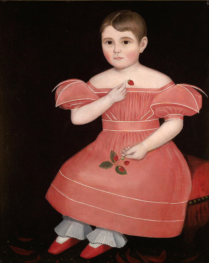 Portrait of a Rosy Cheeked Young Girl in a Pink Dress Painting by Ammi ...