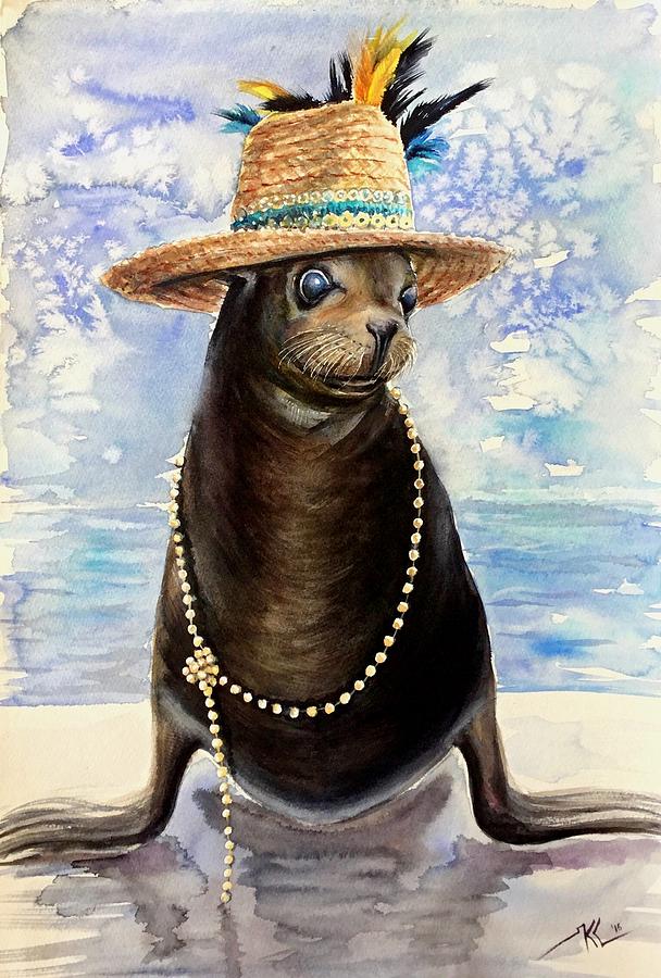 Portrait of a sea lion Painting by Katerina Kovatcheva