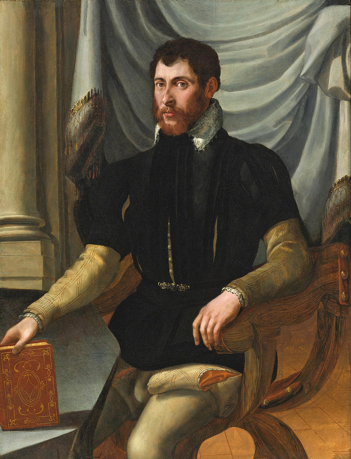 Portrait of a seated man holding a book Painting by Mirabello Cavalori