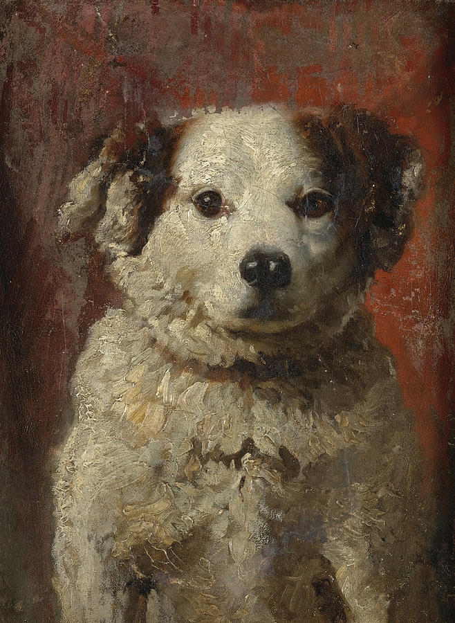 Portrait of a Spaniel Pup Painting by Attributed to Louis-Eugene Lambert