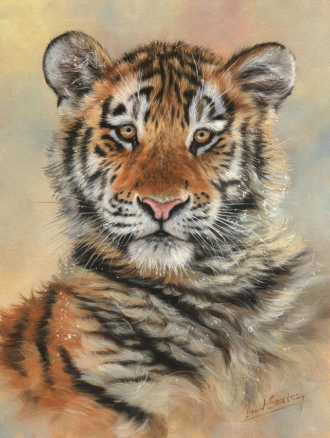 Animal Painting - Portrait of a Tiger Cub by David Stribbling
