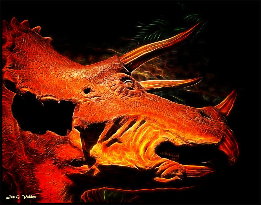 Portrait of a Triceratops Painting by Jon Volden