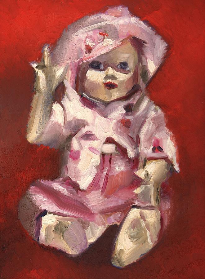 Doll Painting - Portrait of a vintage doll art print by Tommervik