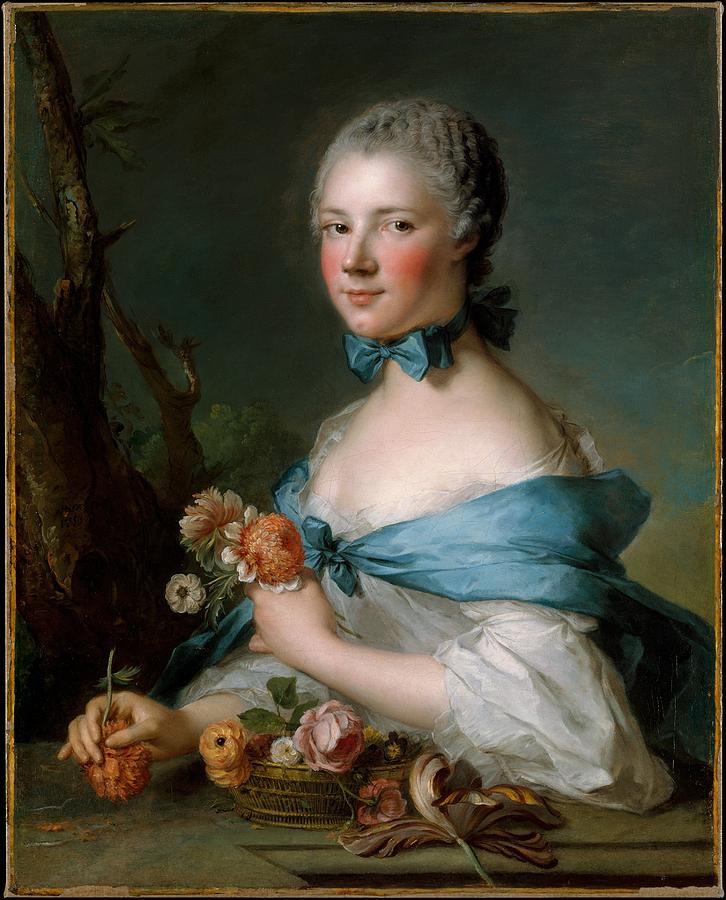 Portrait of a Woman Called the Marquise Perrin de Cypierre Painting by Jean Marc Nattier