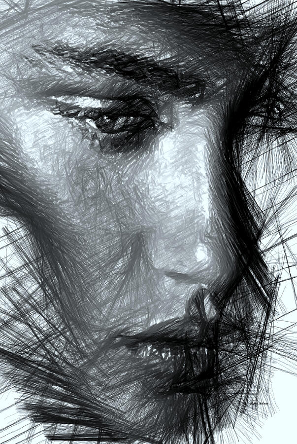 Portrait of a Woman in Black and White Digital Art by Rafael Salazar