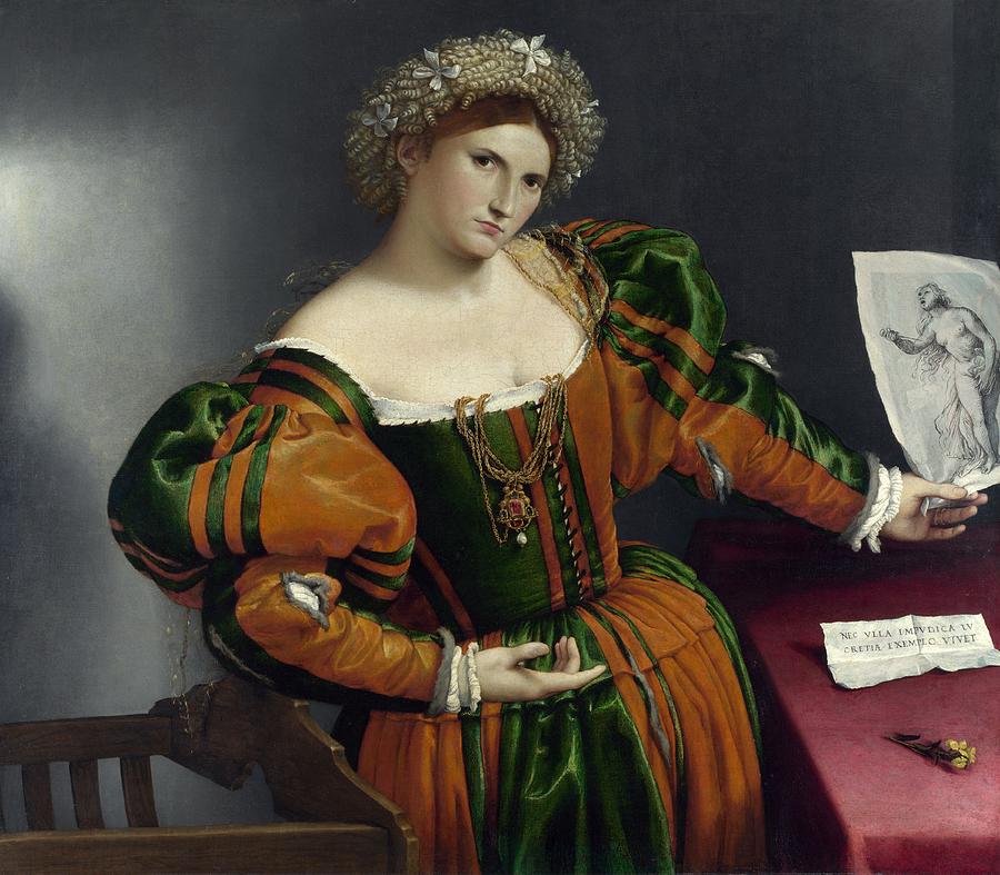 Lorenzo Lotto Painting - Portrait of a Woman Inspired by Lucretia by Lorenzo Lotto
