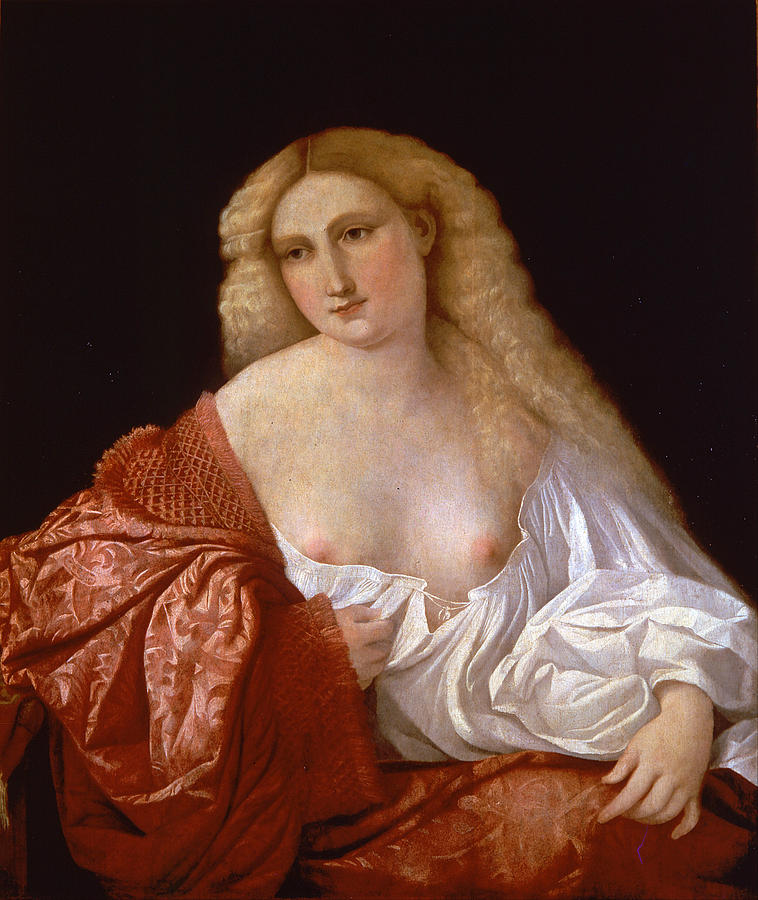 Portrait of a Woman know as Portrait of a Courtsesan Painting by Palma Vecchio