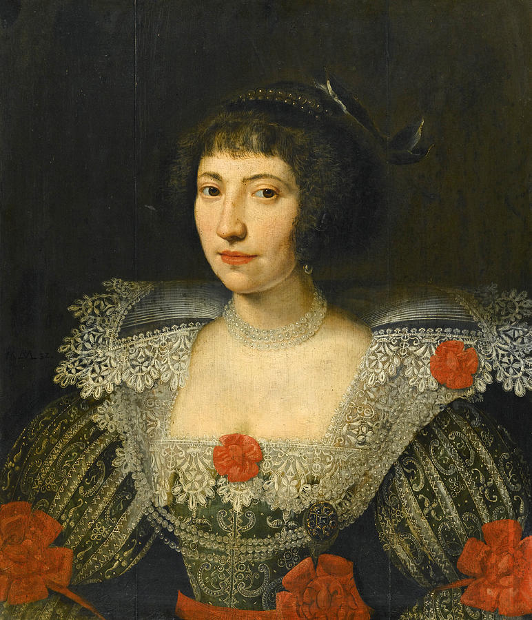 Portrait of a woman probably Bernardine van Raesvelt Painting by Paulus Moreelse