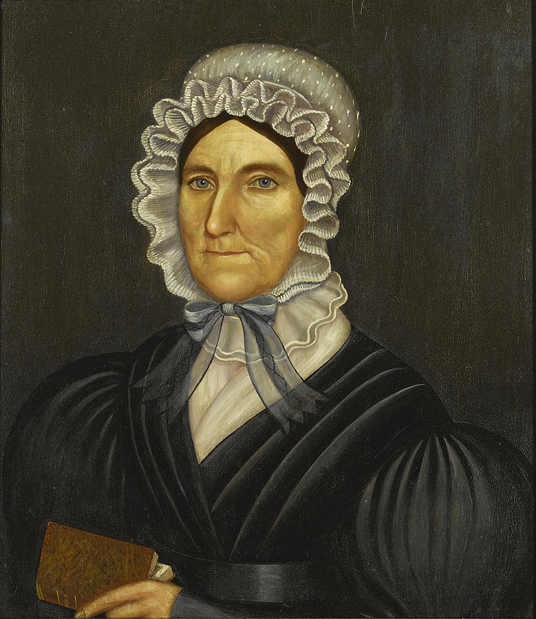 Portrait of a Woman wearing a Bonnet and Holding a Book Painting by Attributed to Milton Hopkins