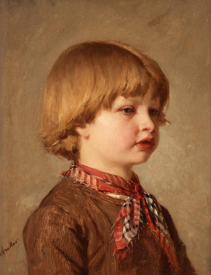 Portrait of a young boy Painting by Albert Anker