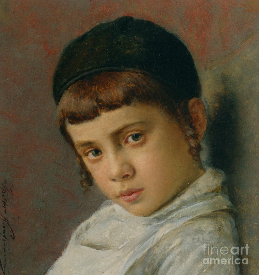 Portrait of a Young Boy with Peyot Painting by MotionAge Designs