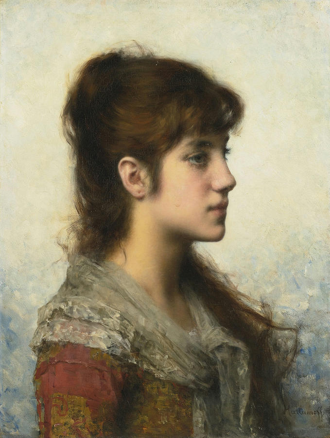 Portrait Of A Young Girl In Profile Painting