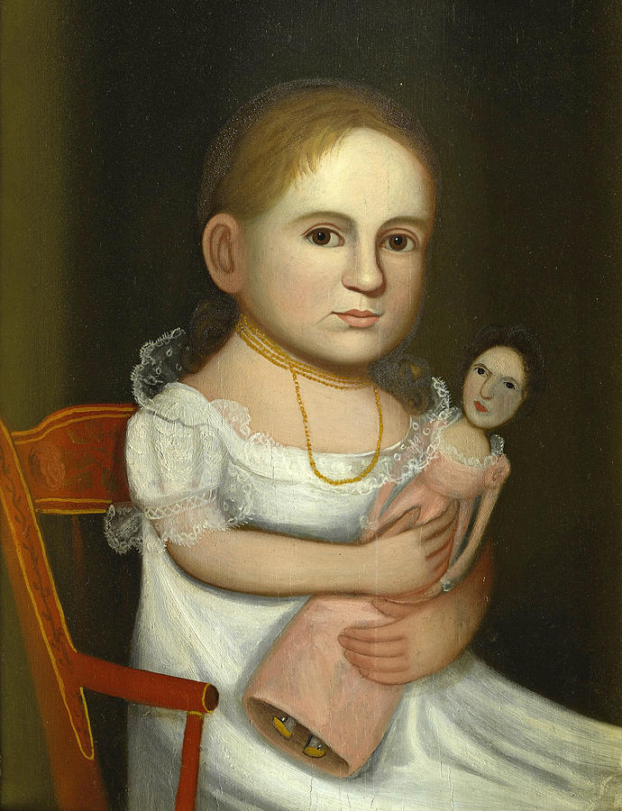 Portrait of a Young Girl Wearing a White Dress and Gold Beads Painting by Zedekiah Belknap