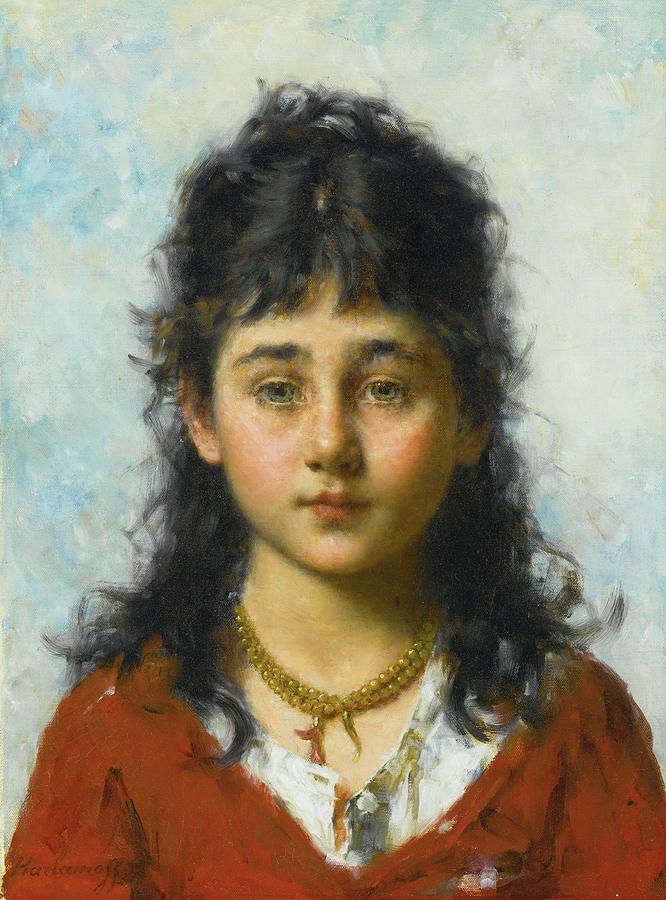 Portrait Of A Young Girl Wearing Painting by Alexei Alexeevich - Fine ...