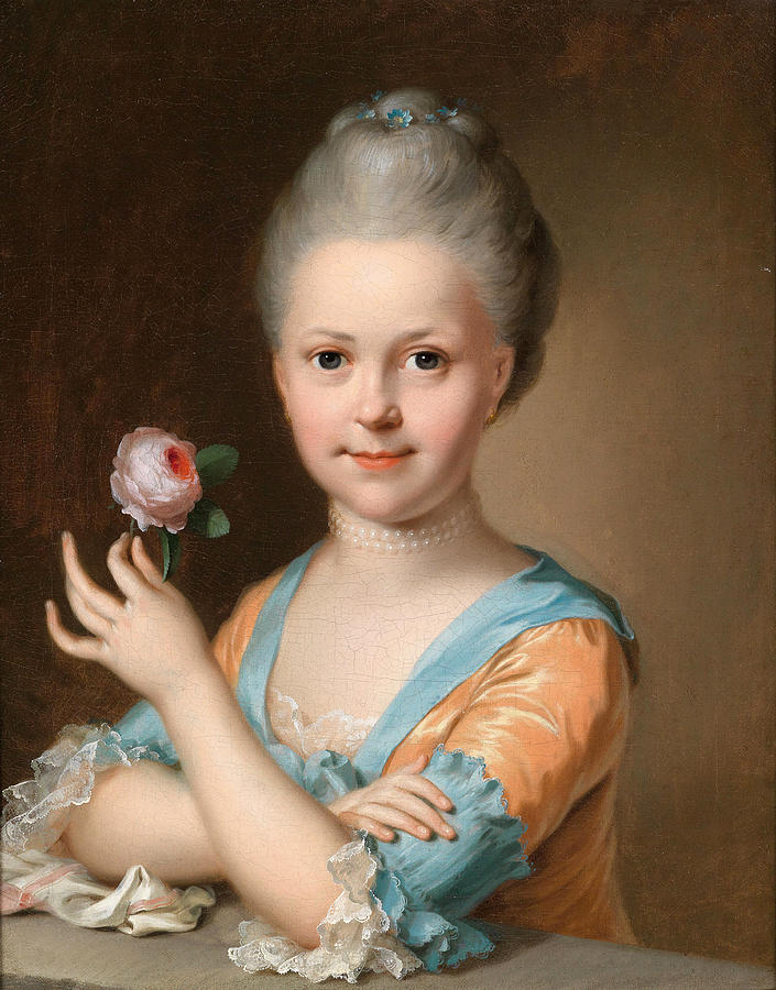 Portrait of a young girl with a rose Painting by Johann Heinrich Tischbein the Elder