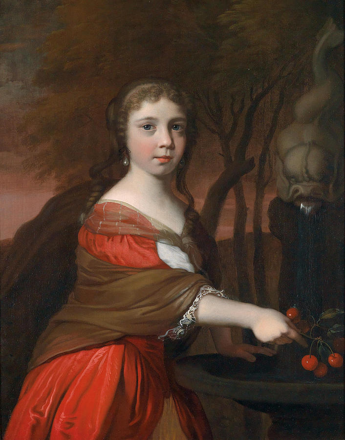 Portrait of a young girl with cherries Painting by Barend Graat