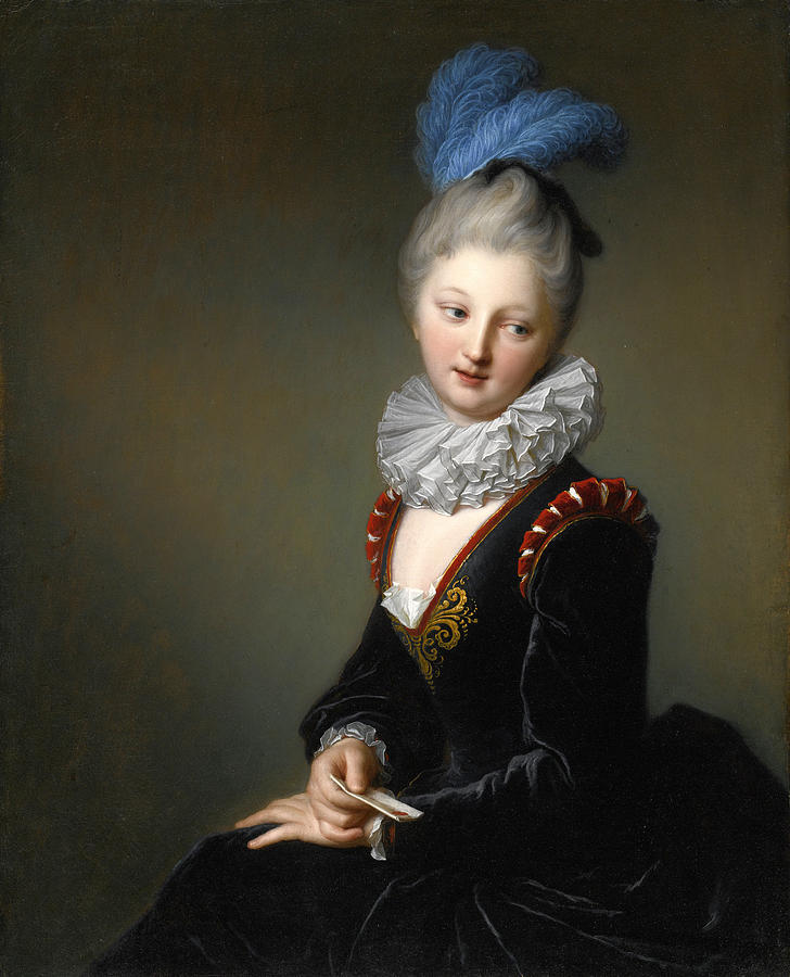 Portrait of a young lady with a letter thought to be Mademoiselle Christine-Antoinette-Charlotte Des Painting by Jean-Baptiste Santerre