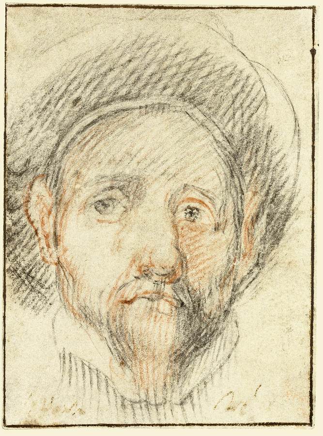 Portrait of a young man wearing a hat possibly a self-portrait Drawing by Alessandro Casolani