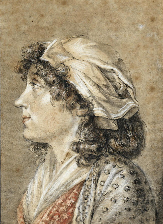 Portrait of a Young Woman, Bust Length, in Profile Drawing by Attributed to Francois-Andre Vincent