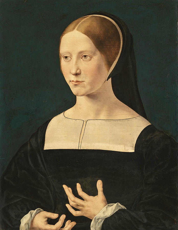 Portrait of a young woman bust length Painting by Jan Gossaert