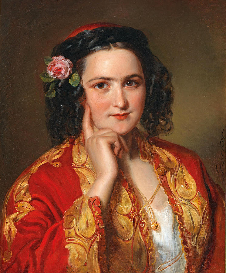 Portrait of a Young Woman in Traditional Greek Costume Painting by Georg Decker