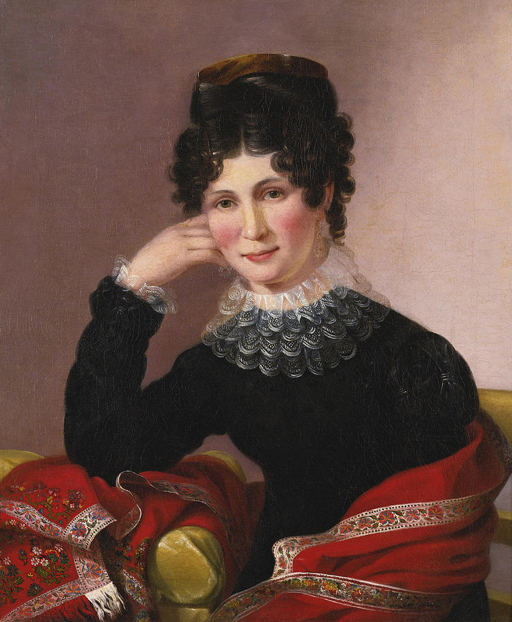 Portrait of a Young Woman with a Lace Collar and Paisley fringed Shawl Painting by Sarah Miriam Peale